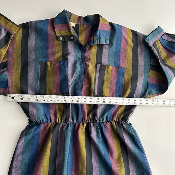 VTG Fritzi You Babes Dolman Jaquard Stripe Jewel Tone Snap Front Midi Dress M - Picture 7 of 10